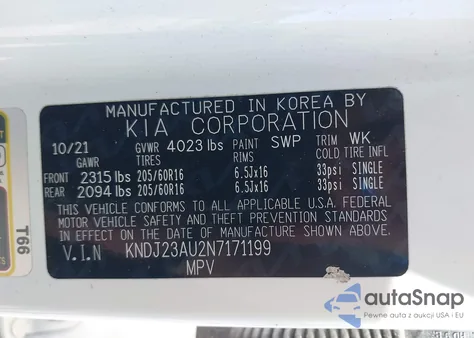 2022 Kia Soul Lx z USA, uszkodzony, nr VIN KNDJ23AU2N7171199